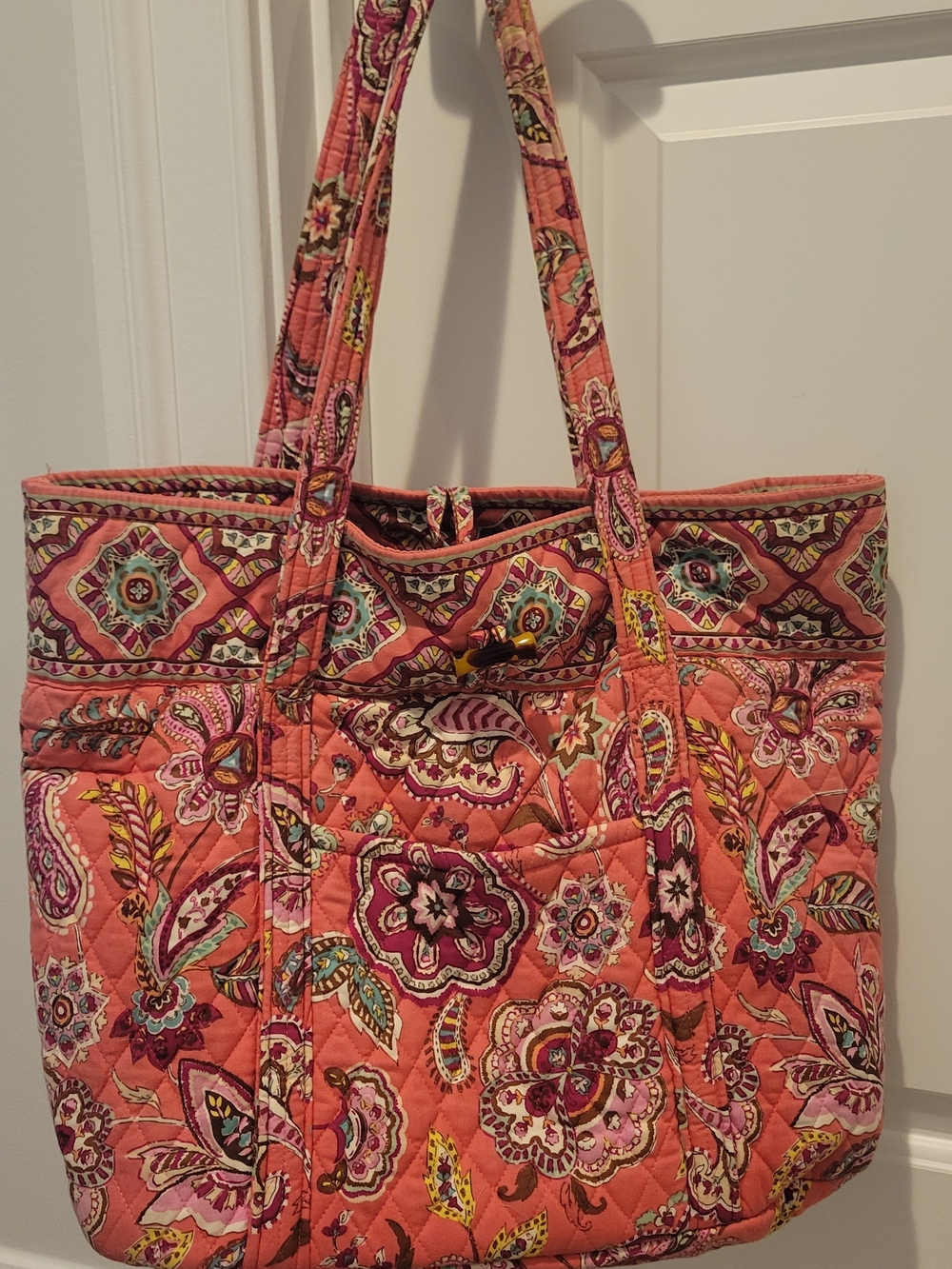 Vera Bradley Quilted Floral Tote Bag in Coral Pink
